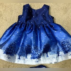 Pippa & Julie Blue Baby Girl Tree Holiday Dress Set